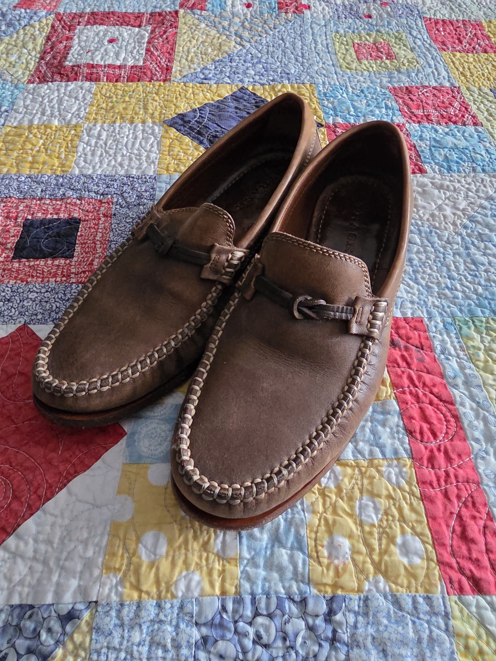 Trask Brown Leather Slip-On Loafers with Moc Toe Stitching